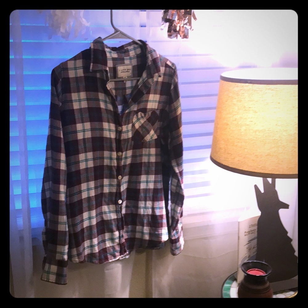 Wine and blue plaid top